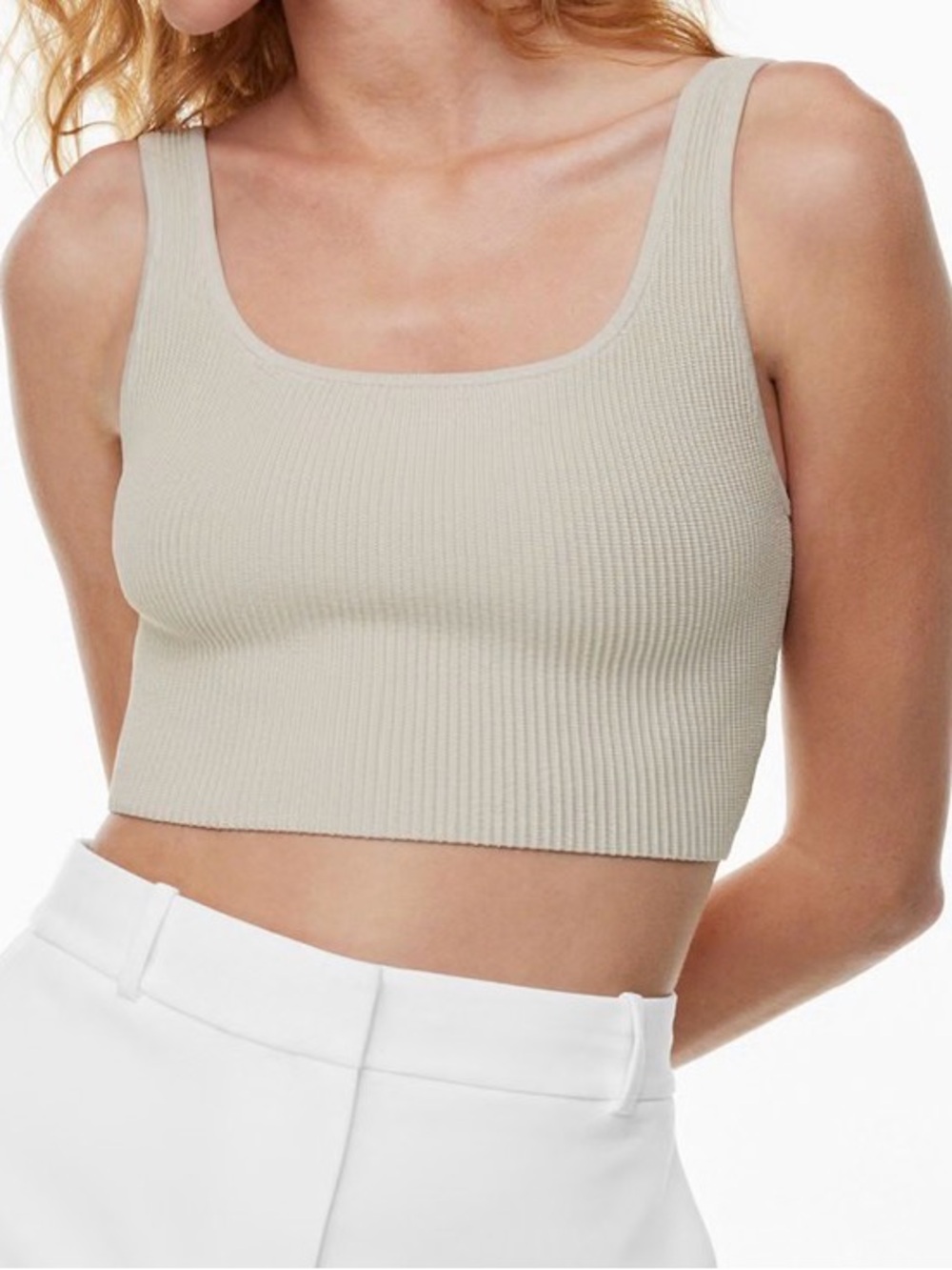 Aritzia Babaton Sculpt Knit Squareneck Cropped Tank in Matte Pearl (Size XS)